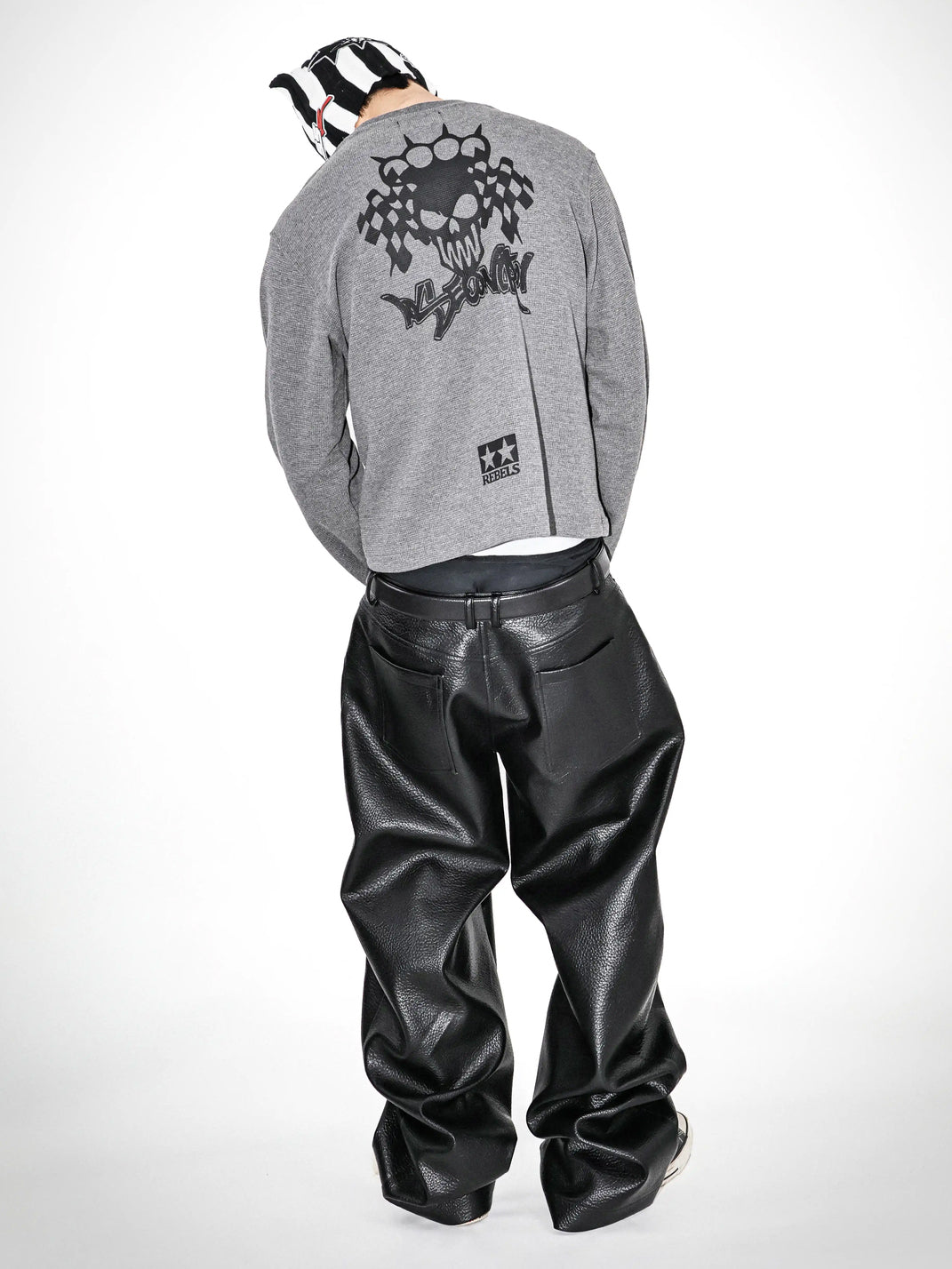 Studded Texture Wide-Leg PU Trousers — view 3
