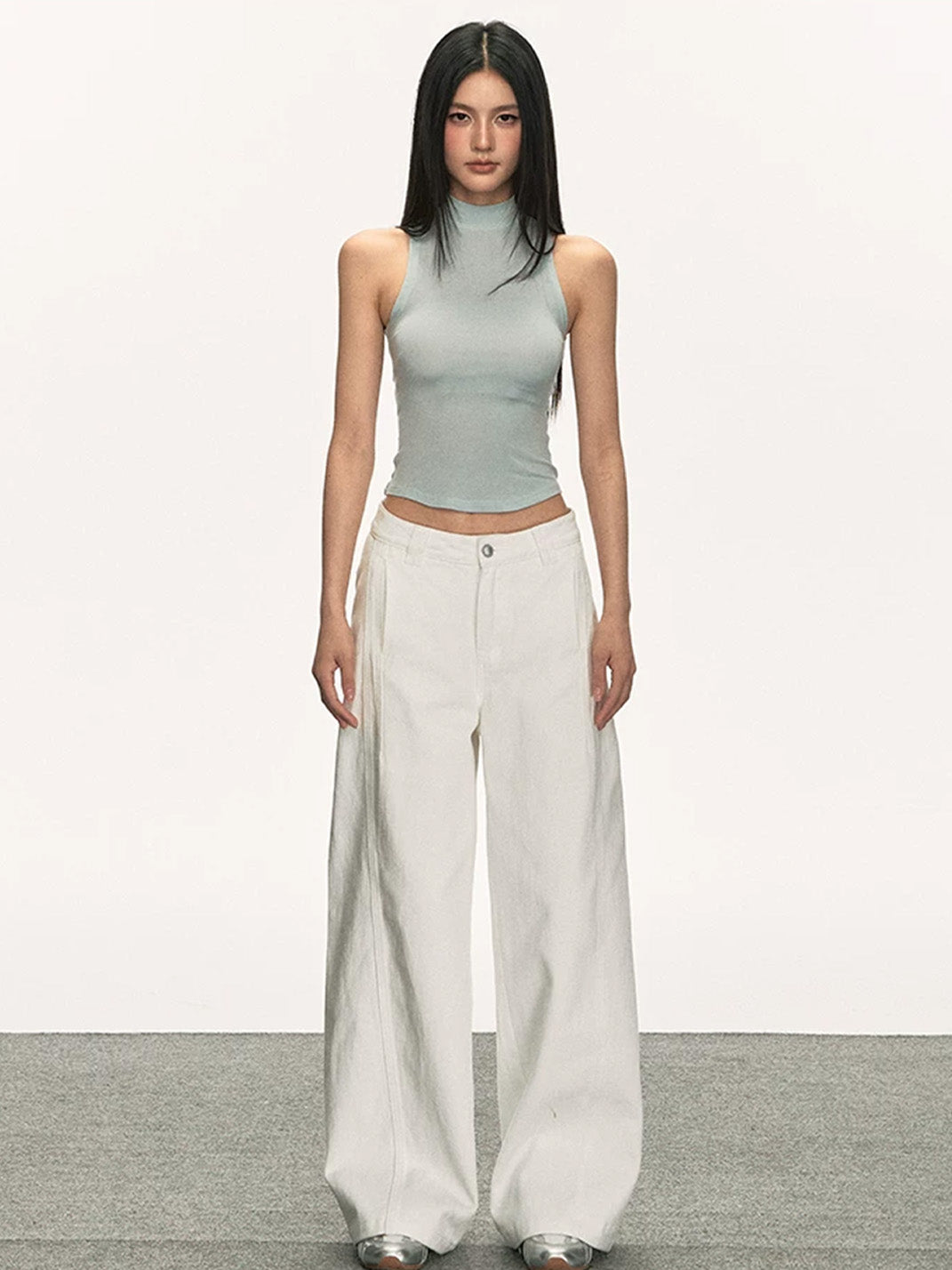 Ice Blue Mock-Neck Knit Crop Top — view 6