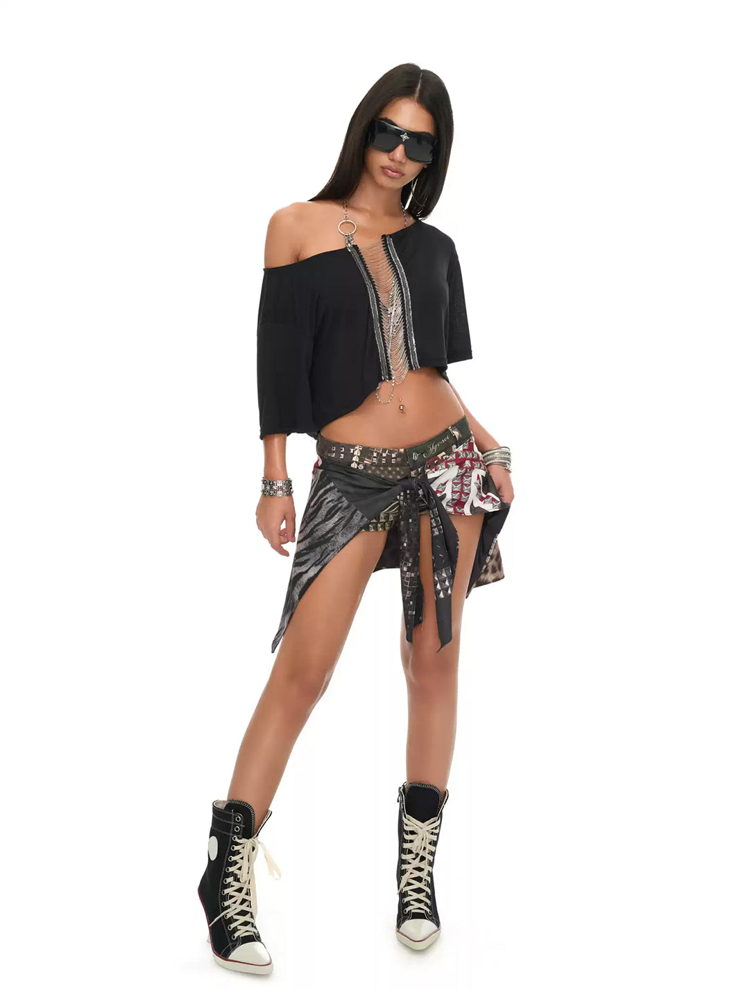 Patchwork Tie-Wrap Micro Shorts — view 6