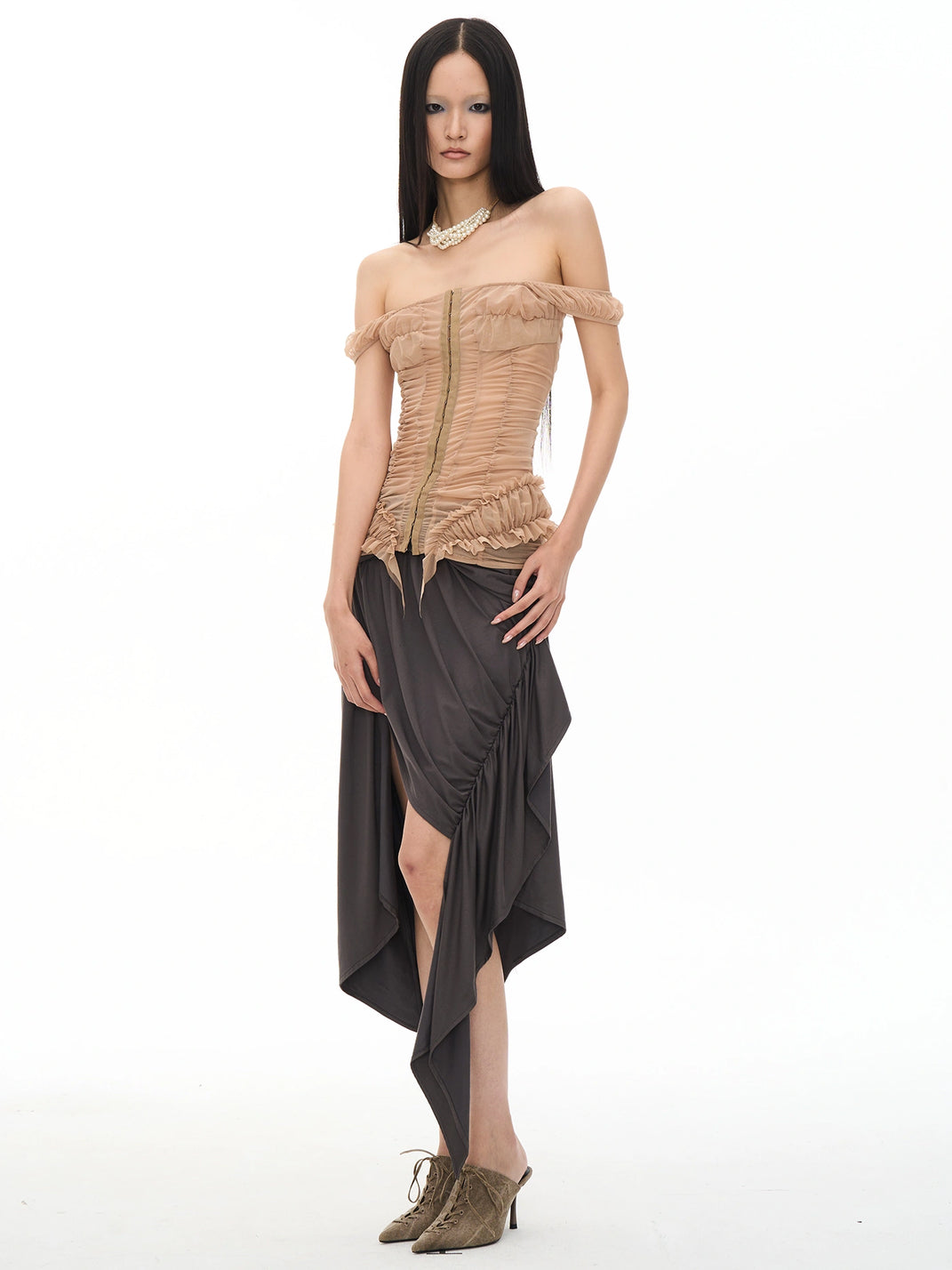 Ruched Mesh Flounce-Hem Tank — view 6