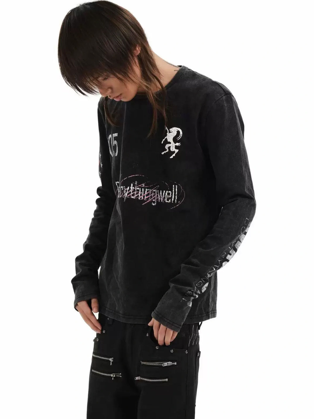 Washed Noir Allover Graphic Long-Sleeve Tee — view 3
