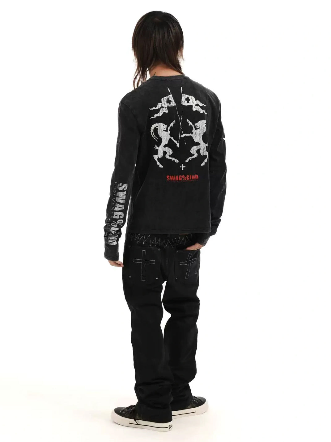 Washed Noir Allover Graphic Long-Sleeve Tee — view 7
