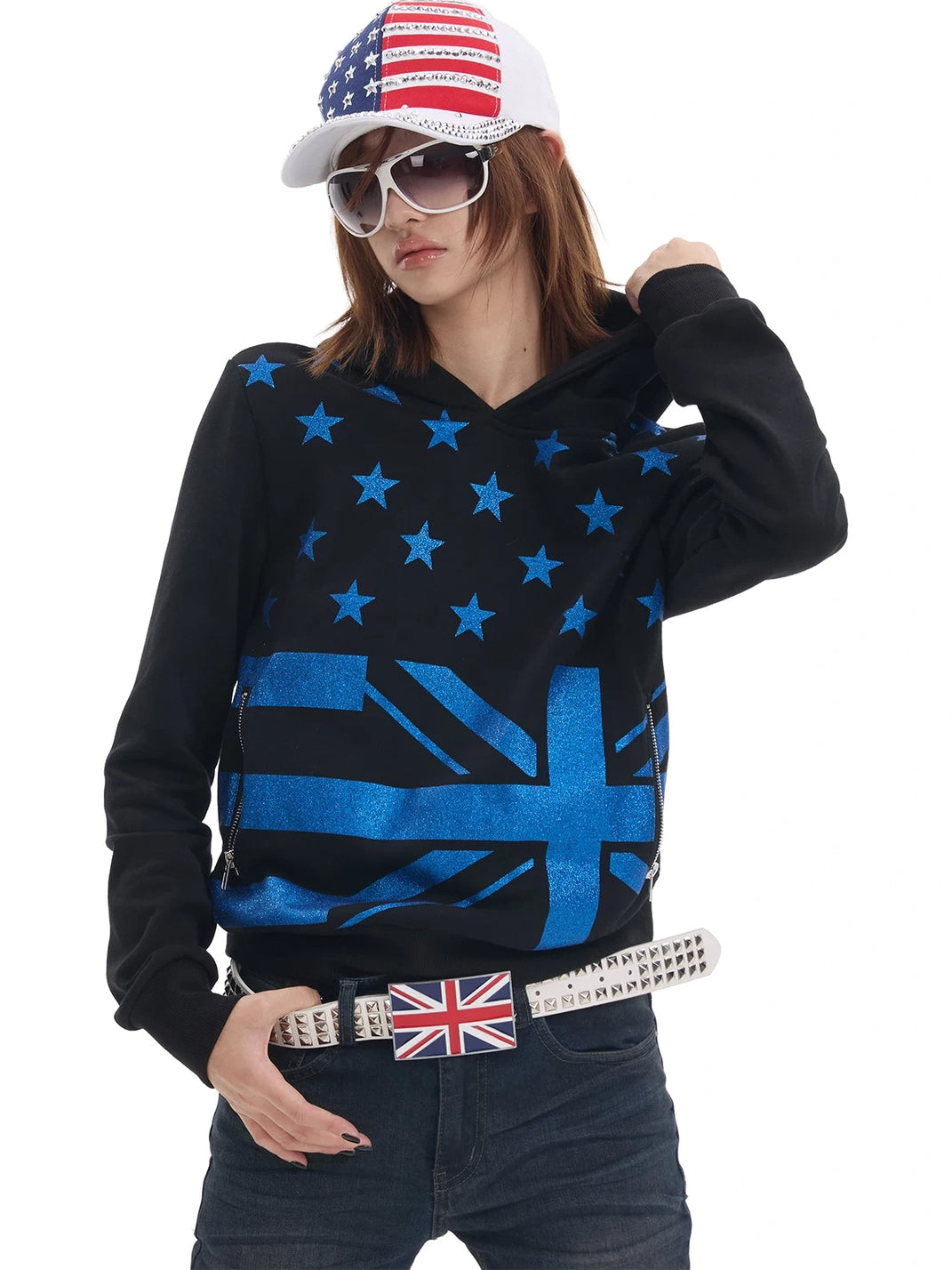 Blue Starlight Flag Pullover Hoodie — view 2