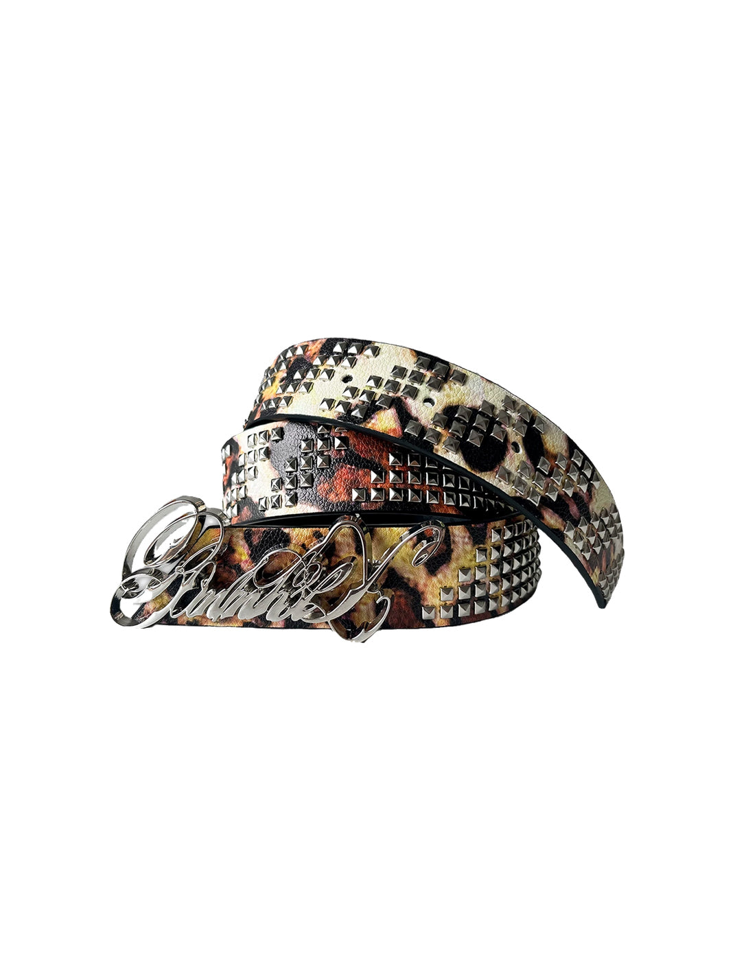 Leopard Pyramid-Stud Script Belt — view 2