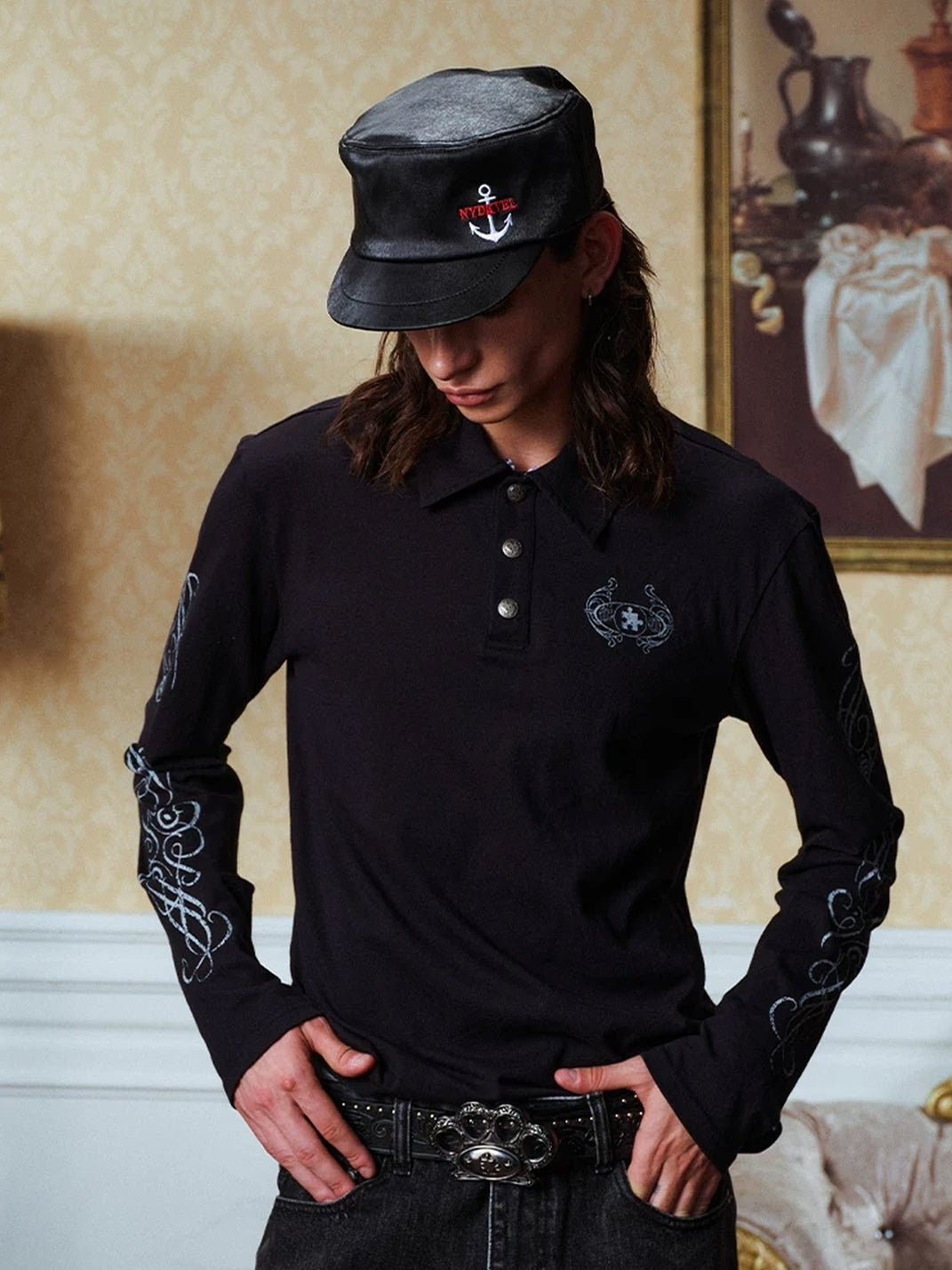 Leopard-Collar Snap Cotton Polo — view 5
