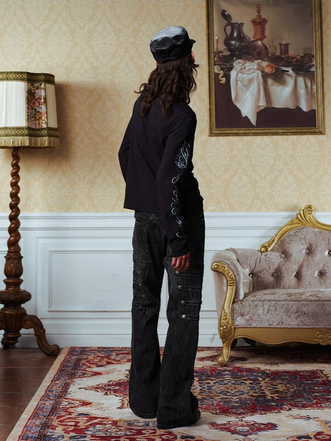 Leopard-Collar Snap Cotton Polo — view 9