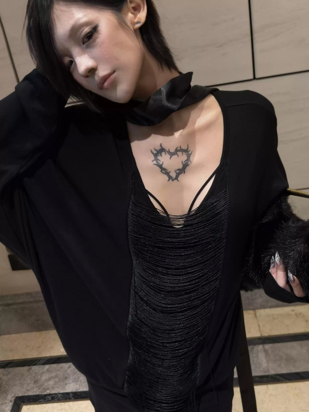 Fringe Scoop-Neck Batwing Top — view 5