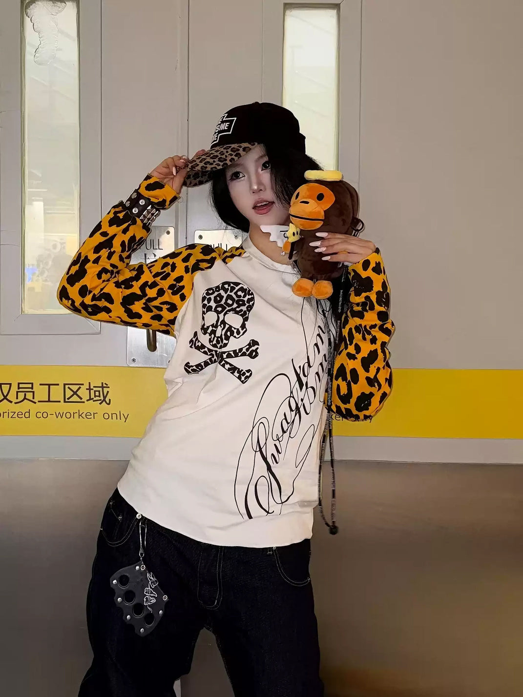 Leopard Raglan Skull Cotton-Blend Tee — view 5