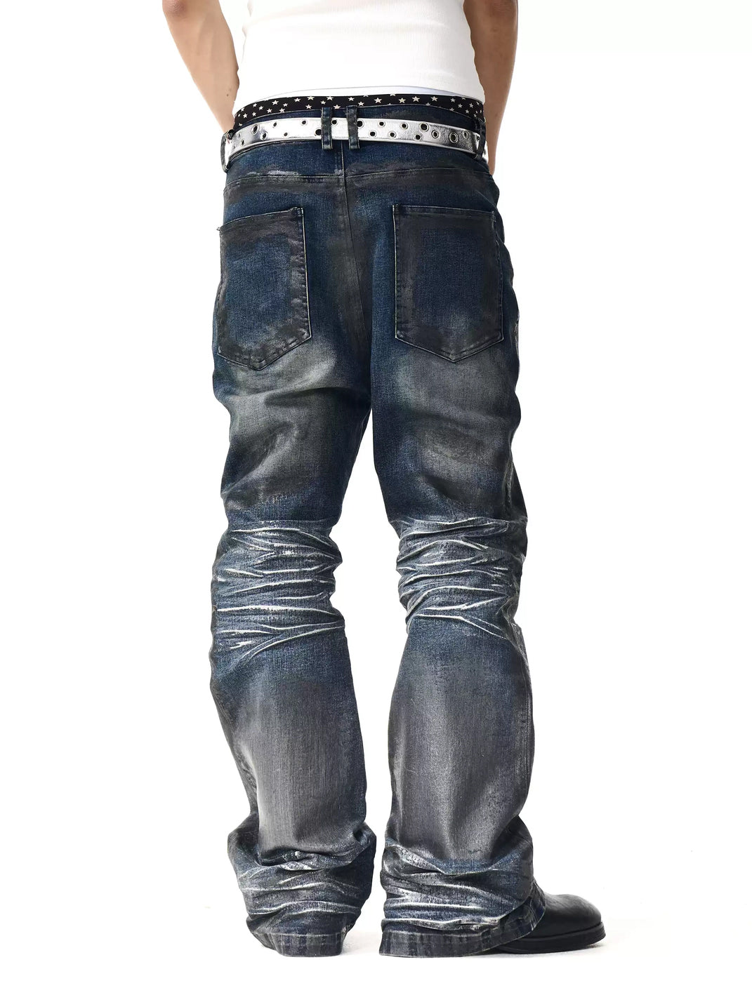Waxed Indigo Flare Jeans — view 2