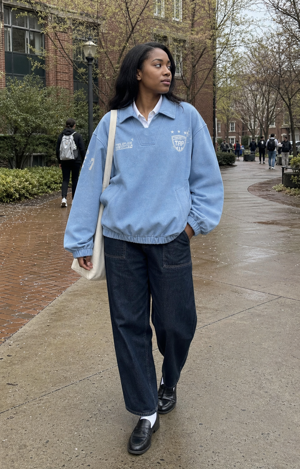 Light Blue Vintage Varsity Pullover showcase 2