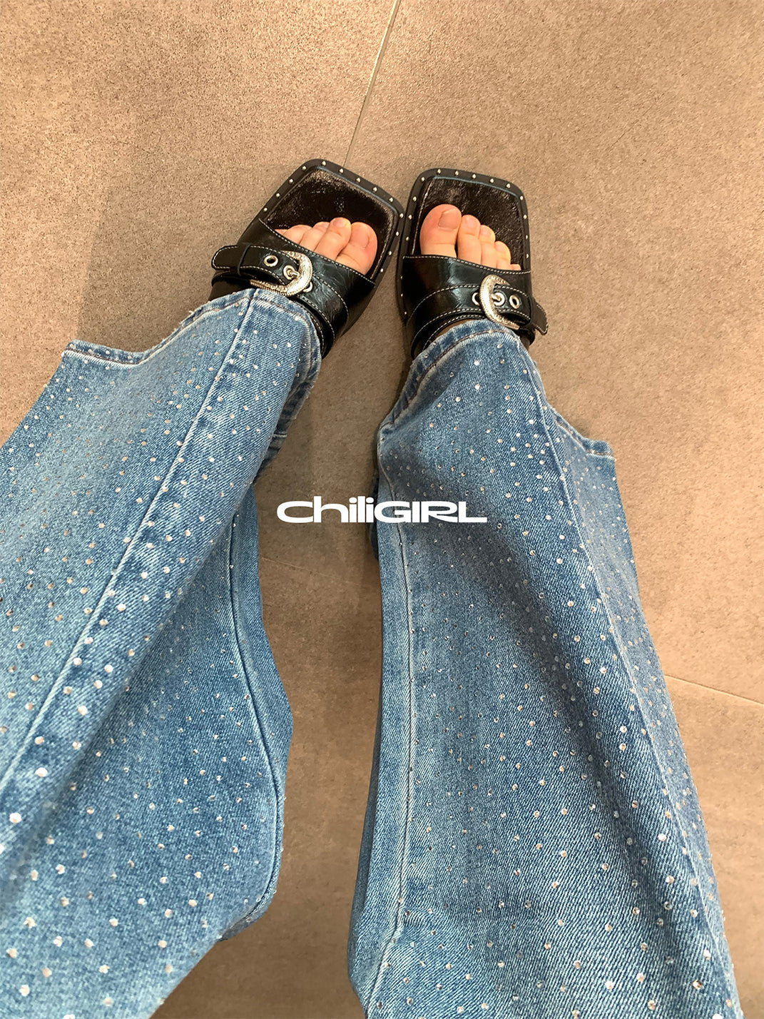 Buckled Square-Toe Low-Wedge Slide Sandals - View 4
