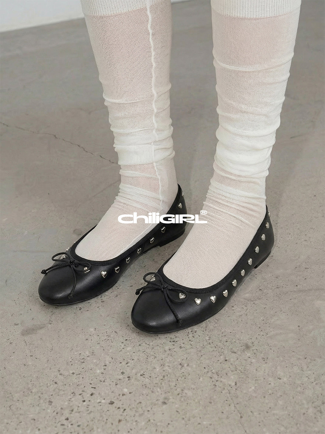 Heart-Rivet Bow Ballet Flats - View 2
