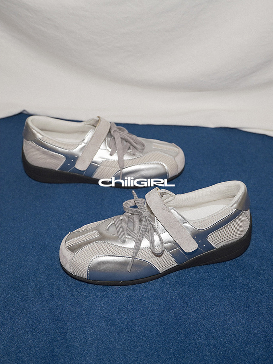 Silver Mesh Velcro Trainer Sneakers - View 3