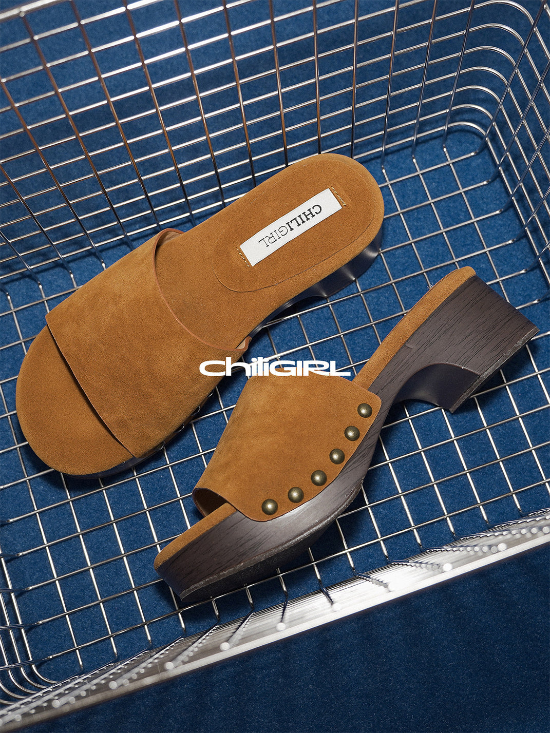 Studded Brown Sculpted-Heel Slides - View 12