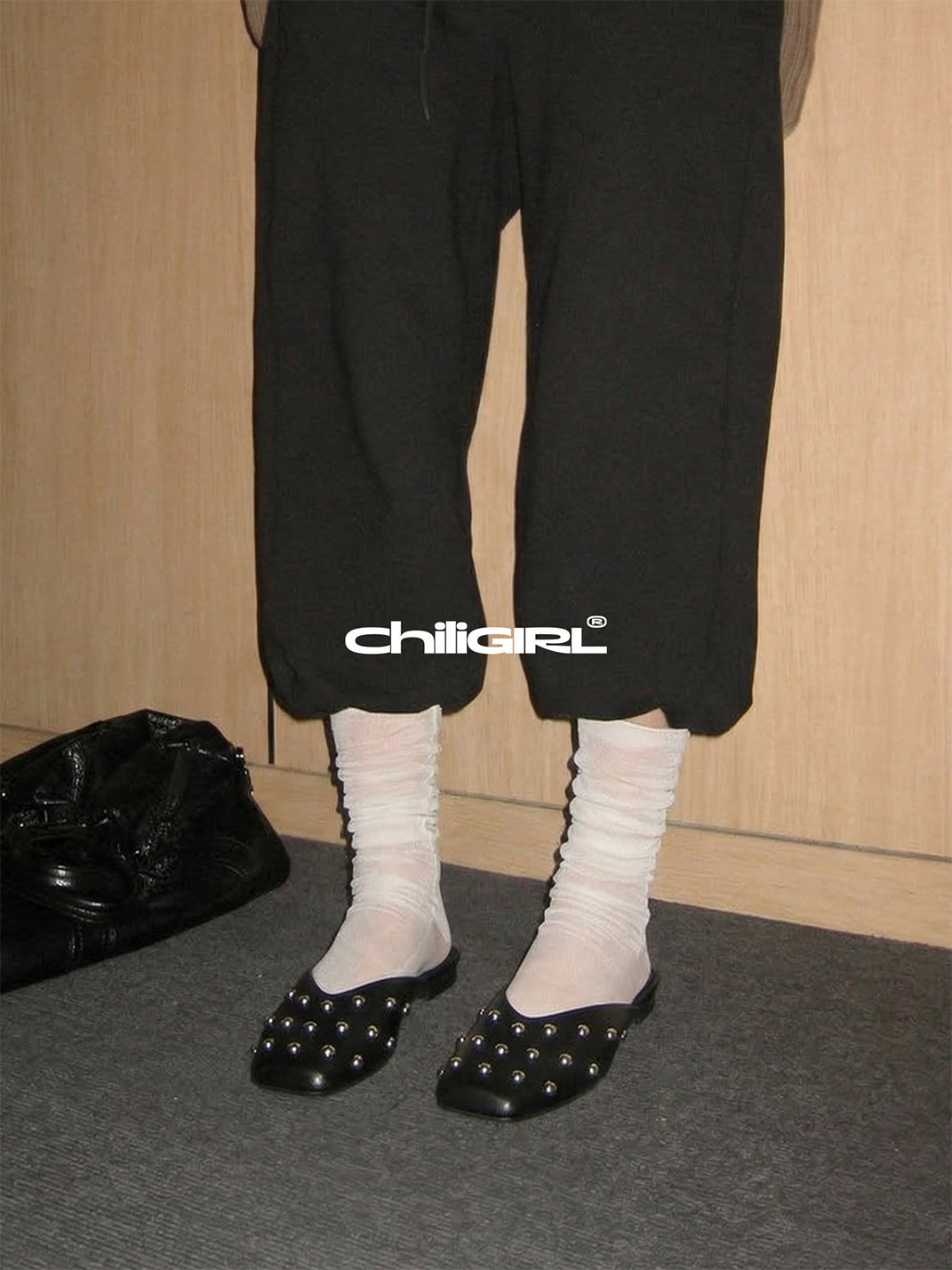 Black Studded Pointed-Toe Mule Flats - View 3
