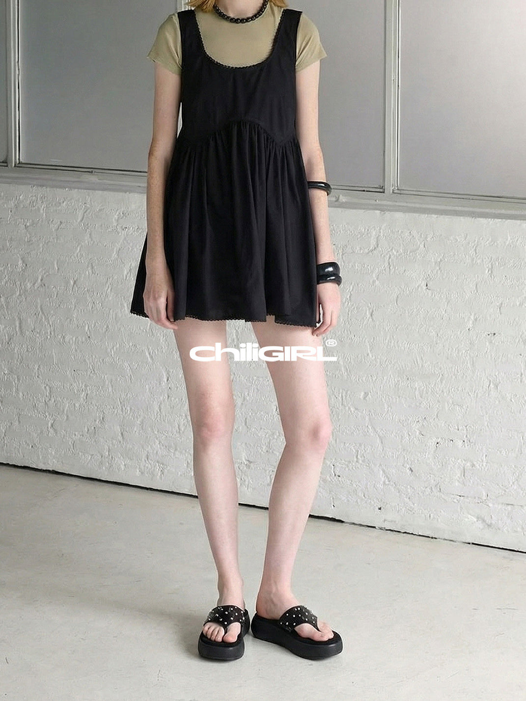 Black Rivet Platform Thong Sandals - View 9