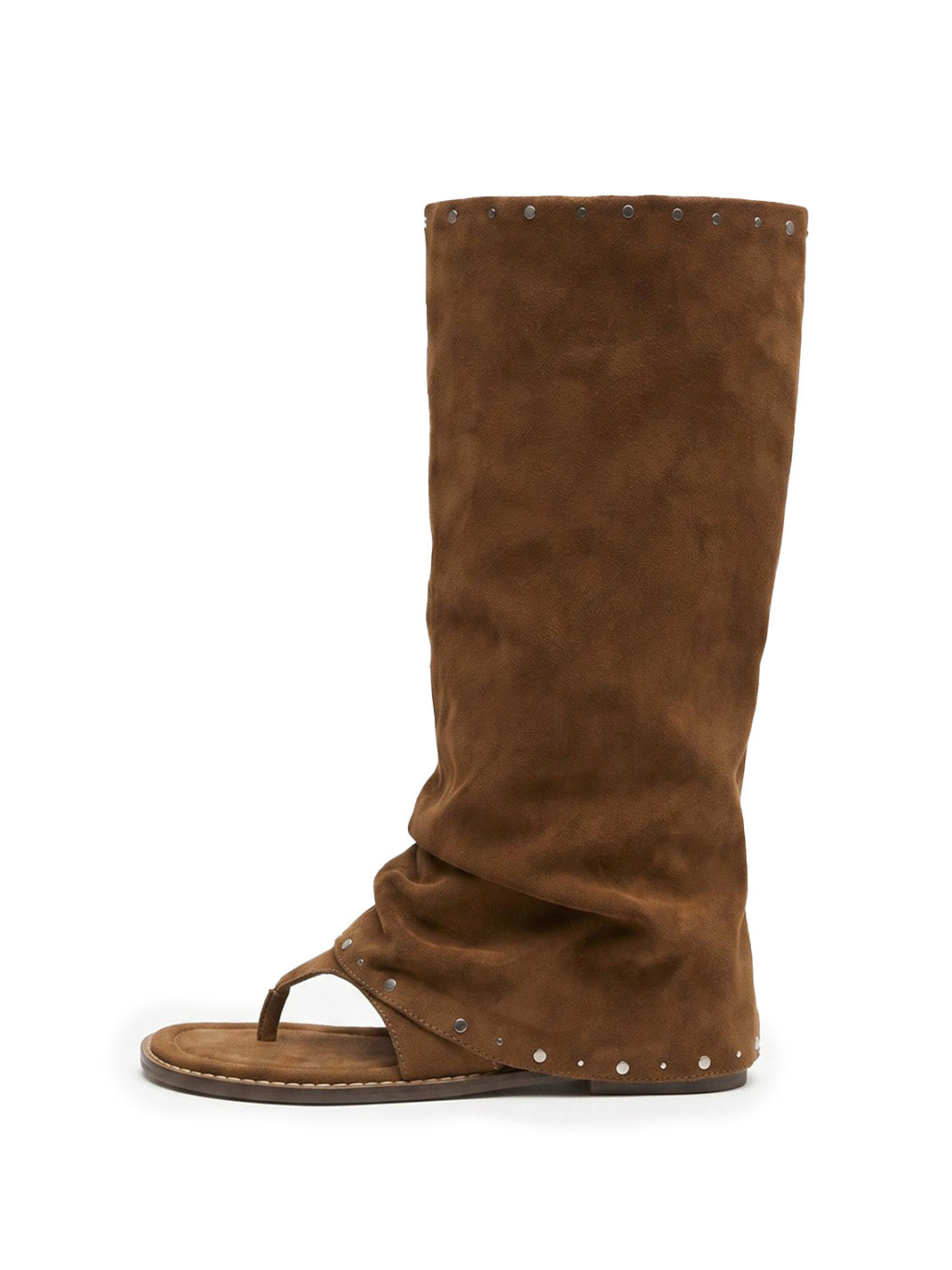 Studded Suede Open-Toe Tall Boots