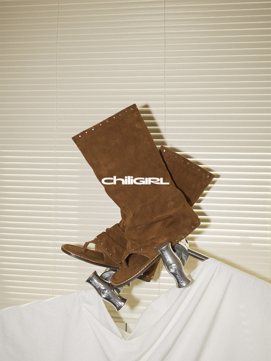 Studded Suede Open-Toe Tall Boots - View 10