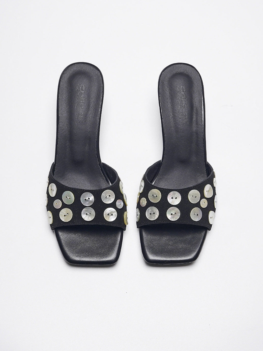 Black Shell-Buckle Sculpted-Heel Slides - View 11