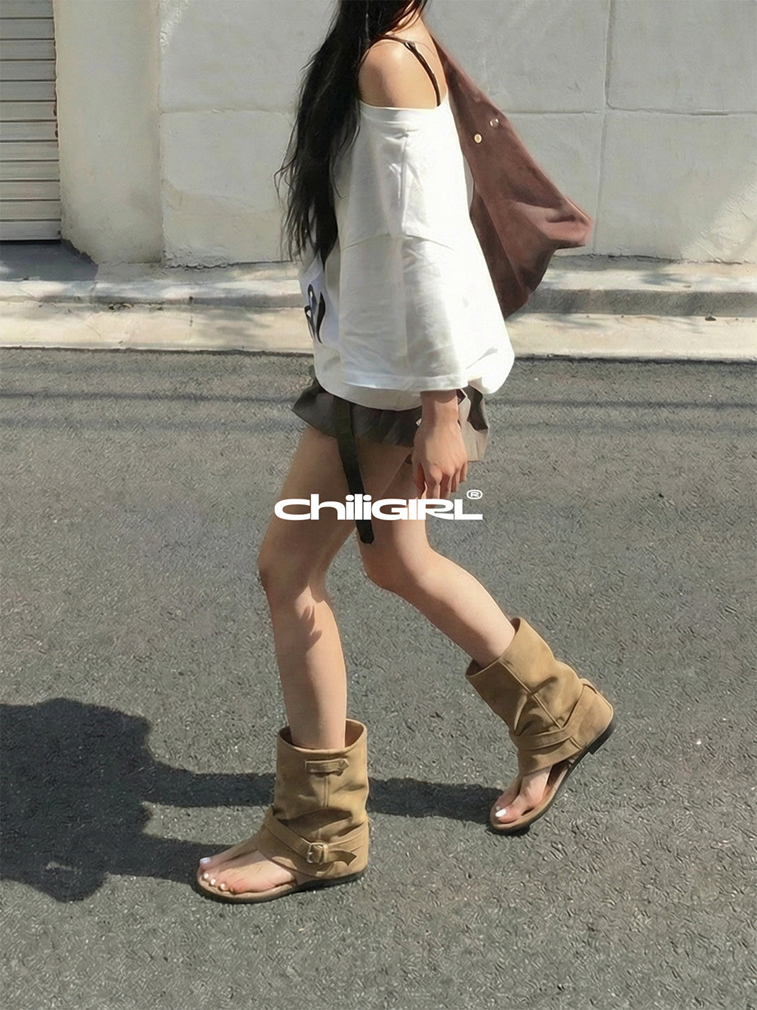 Khaki Slouchy Open-Toe Ankle Boots - View 5