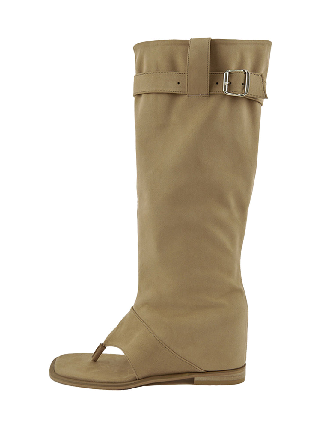 Khaki Western Thong Knee-High Sandal Boots