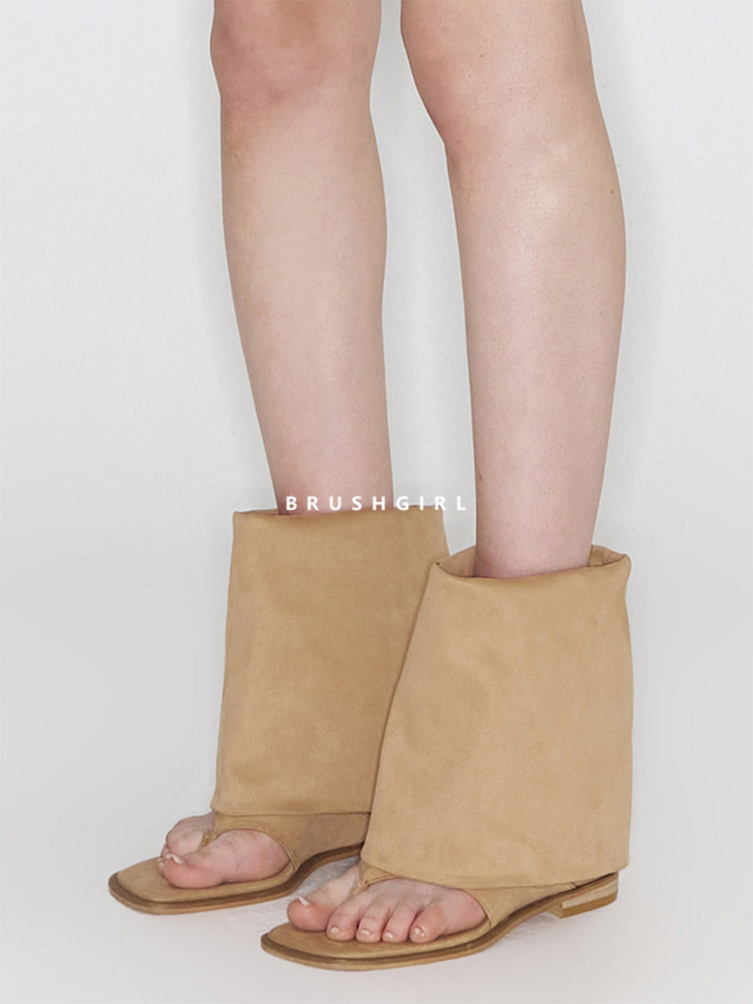 Khaki Western Thong Knee-High Sandal Boots - View 3