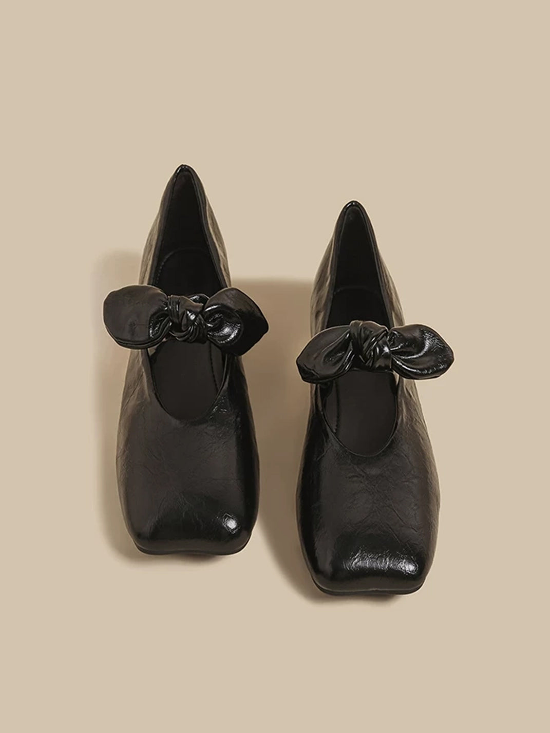 Ribbon-Bow Square-Toe Strap Flats - View 5