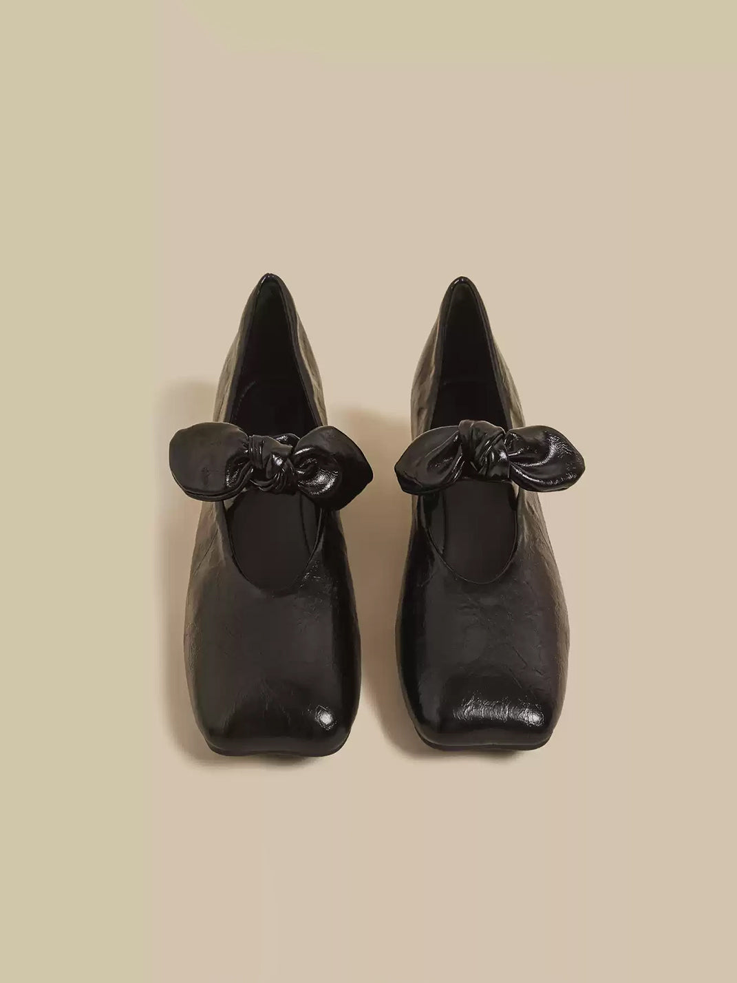Ribbon-Bow Square-Toe Strap Flats - View 6