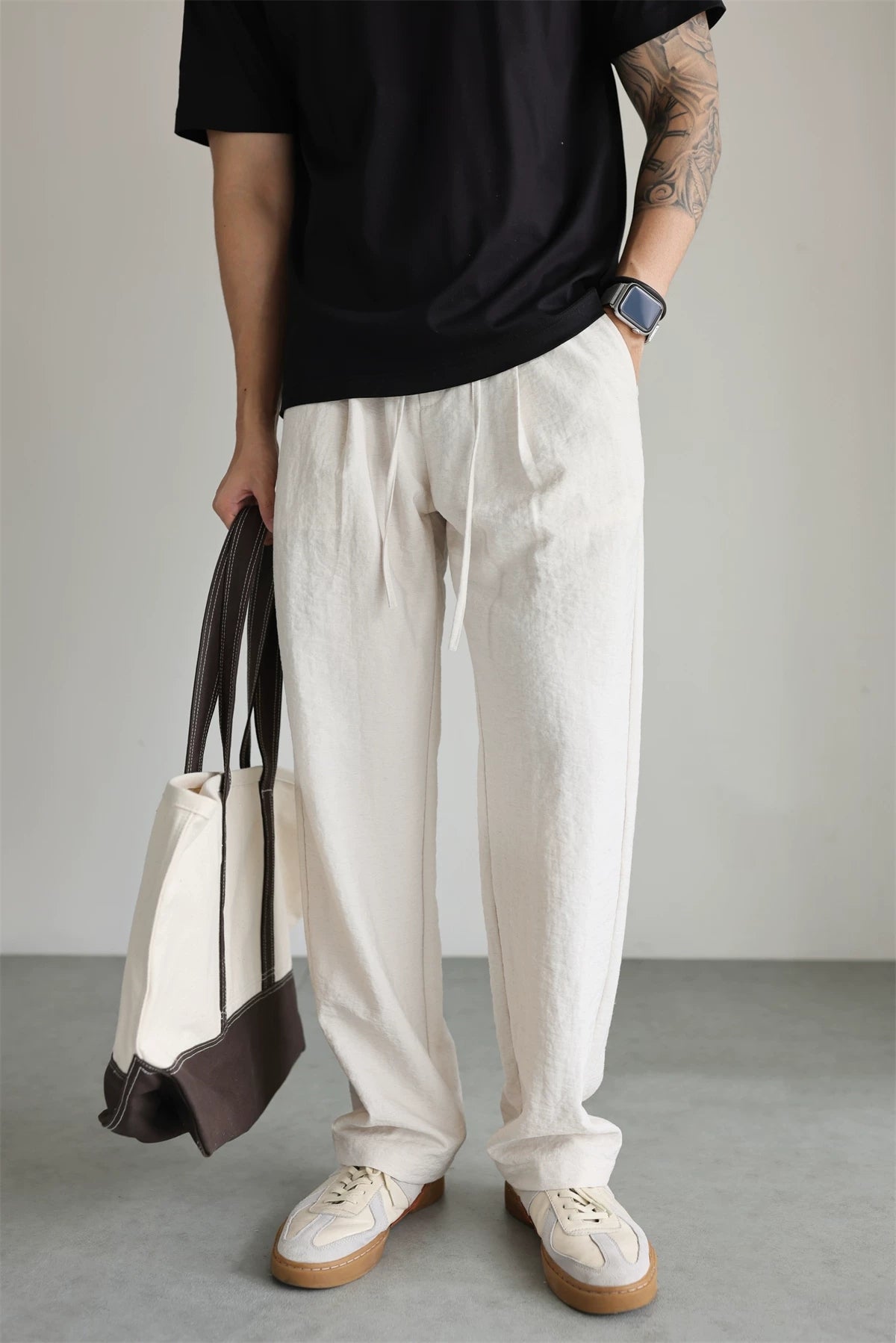 Linen-Blend Drawstring Straight-Leg Pants product view 4