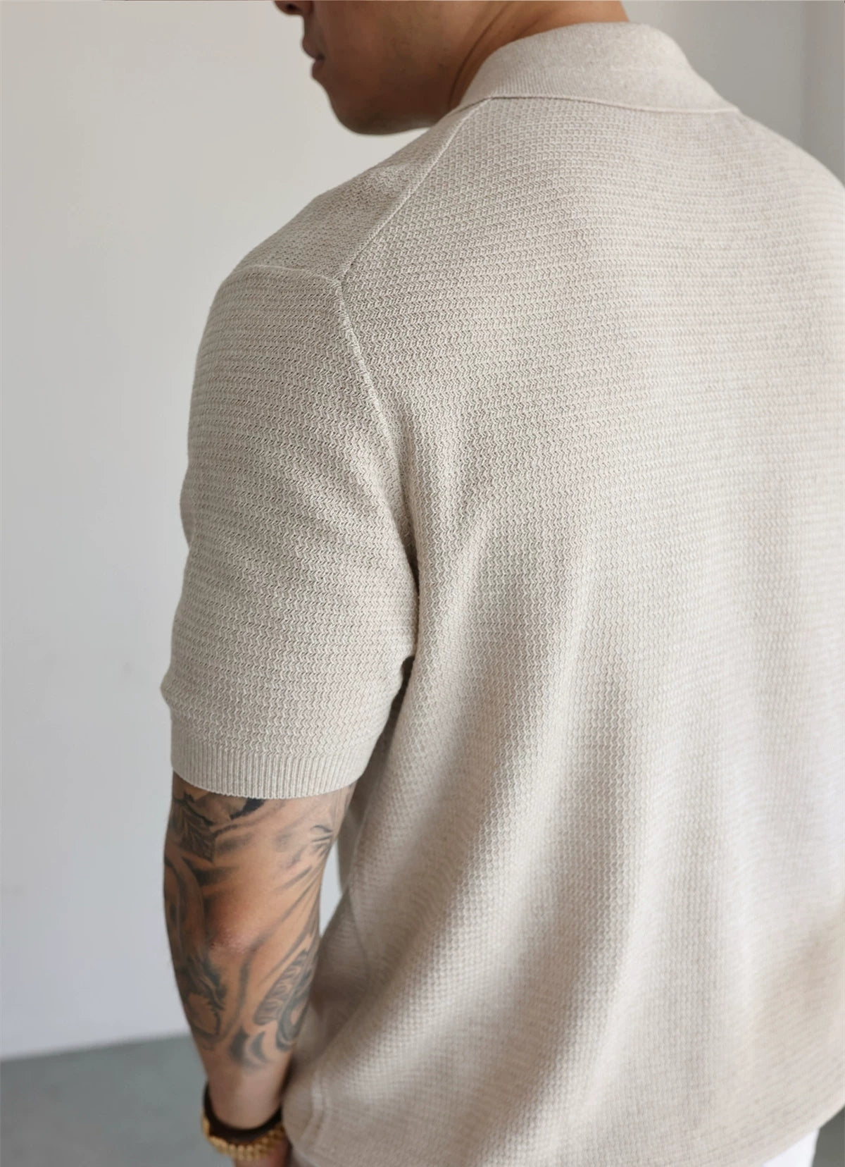 Linen-Blend Knit Open-Collar Polo product view 4