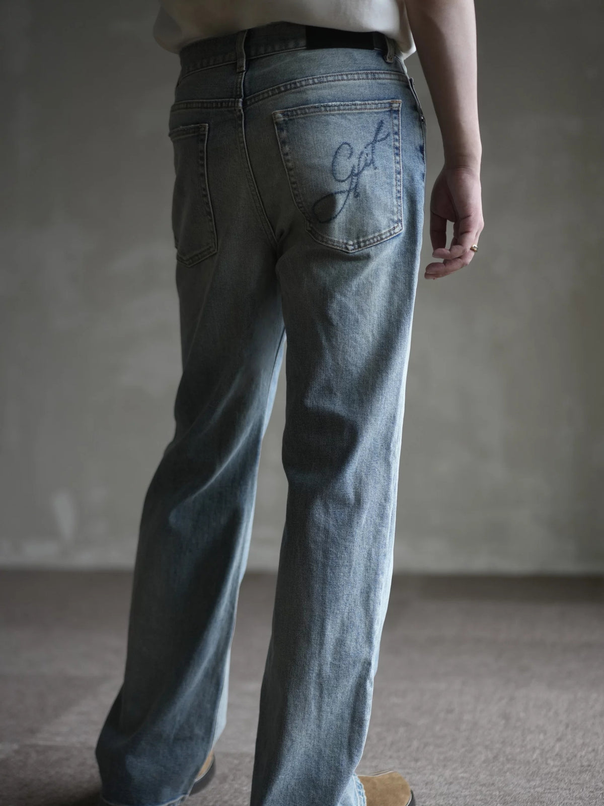 Ice-Blue Embroidered Straight-Leg Jeans product view 2