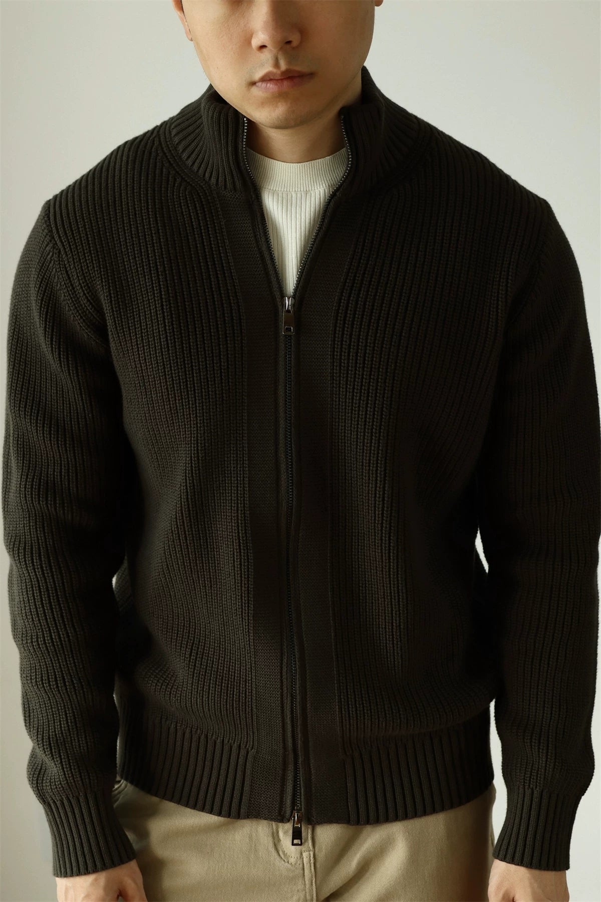 Ribbed Cotton Double-Zip Cardigan product view 1