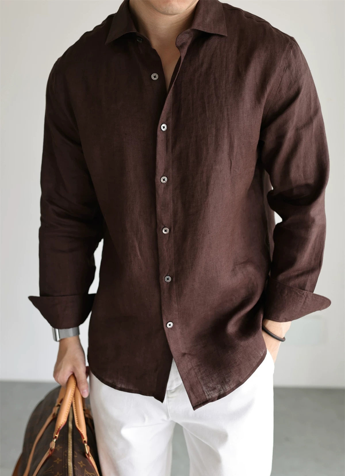 Pure Linen Relaxed Button-Front Shirt product view 3