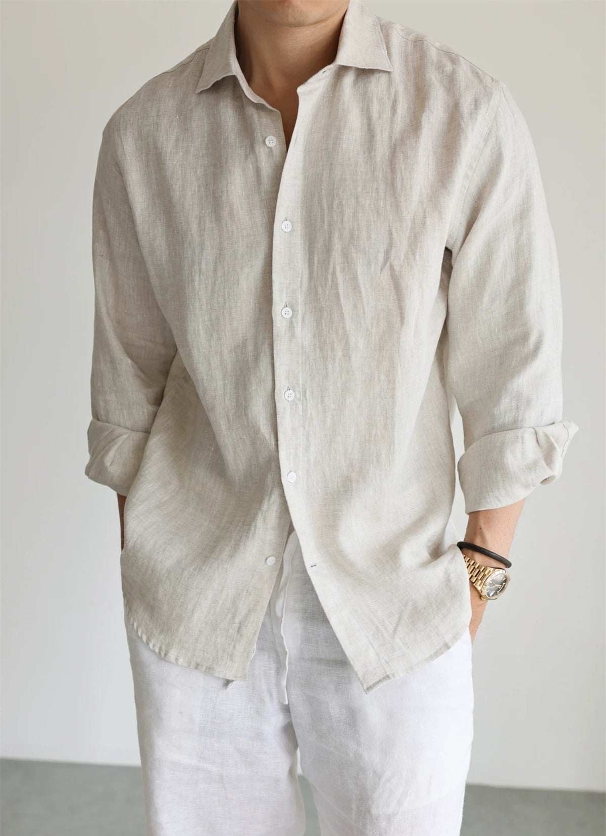 Pure Linen Relaxed Button-Front Shirt product view 4