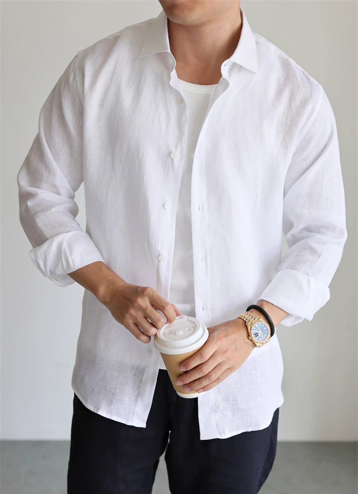 Pure Linen Relaxed Button-Front Shirt product view 5