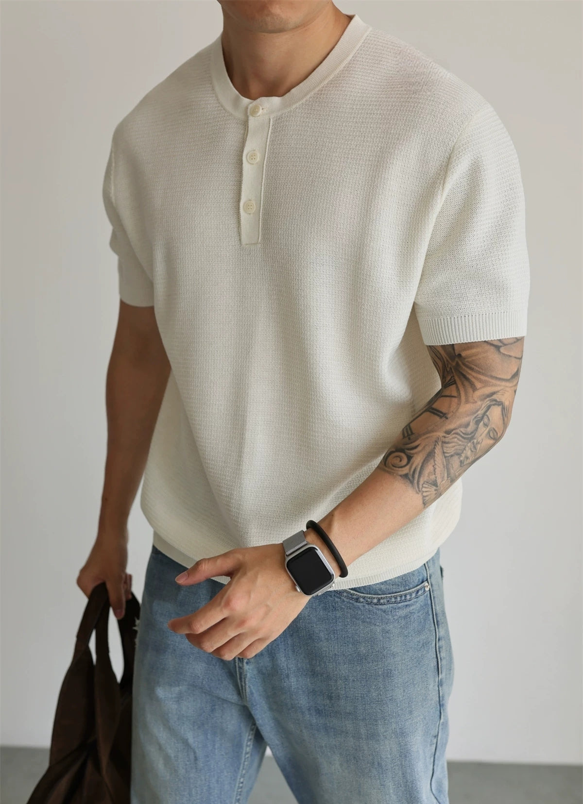 Textured Linen-Blend Short-Sleeve Henley product view 4