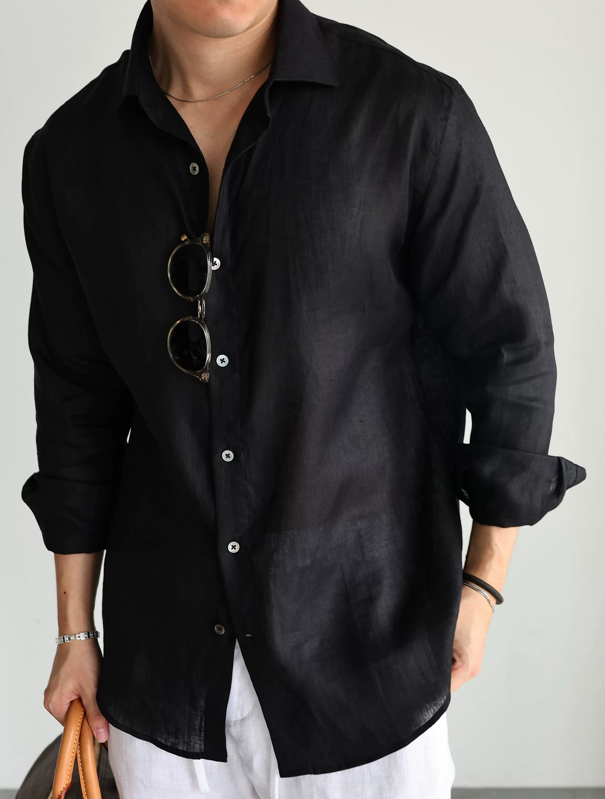 Pure Linen Relaxed Button-Front Shirt product view 9