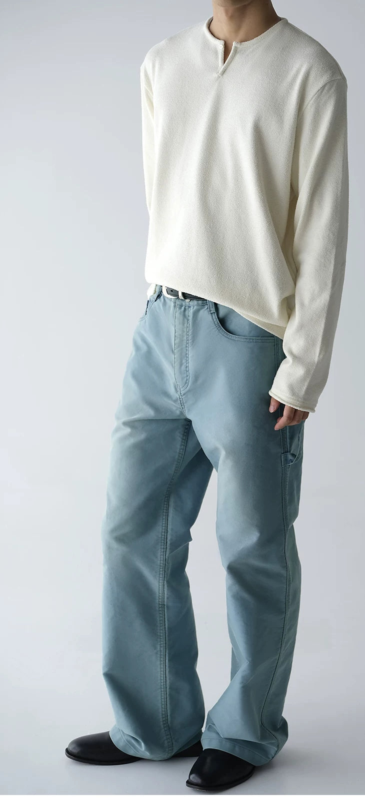 Split-Neck Loop-Yarn Long-Sleeve Top product view 1
