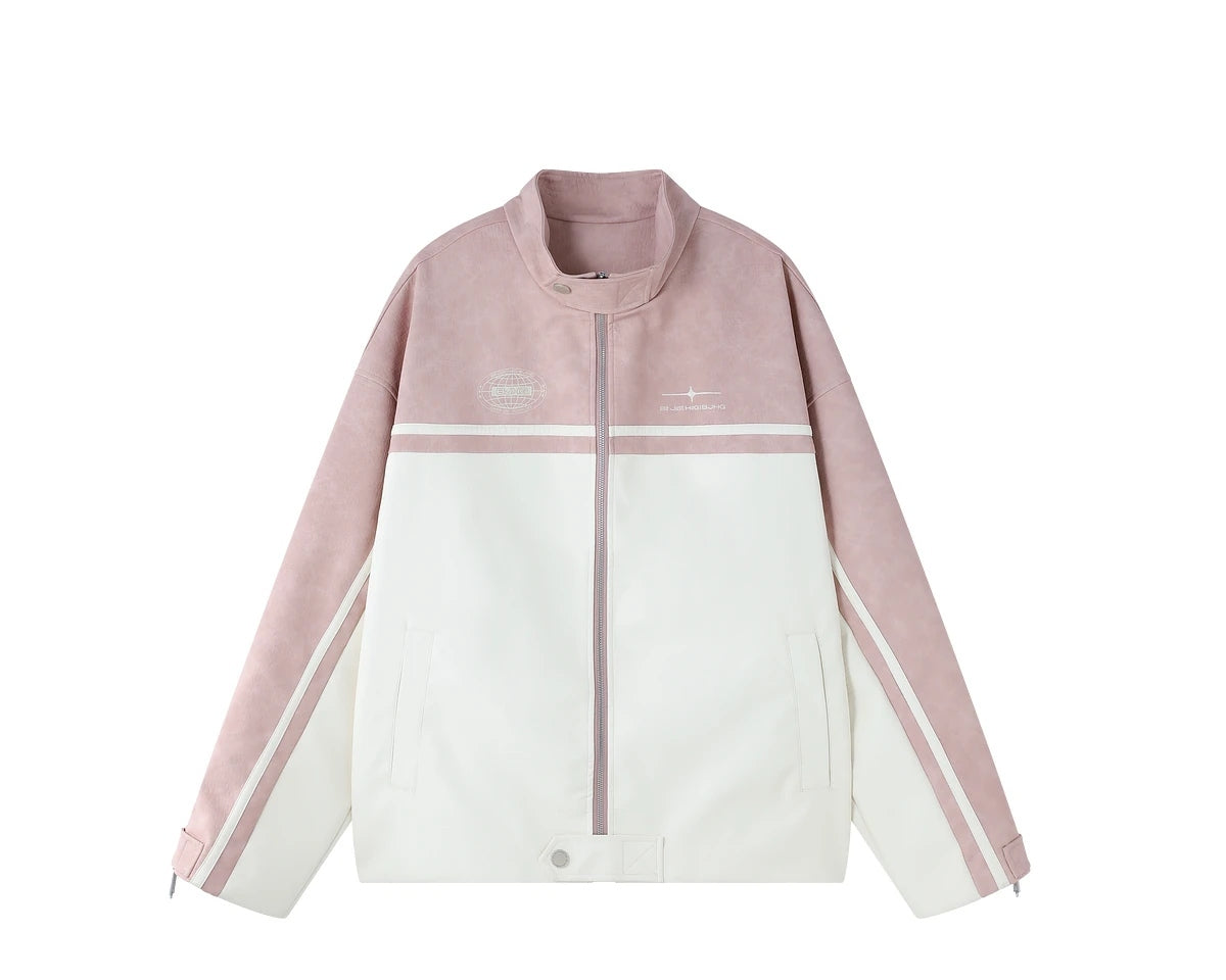 Colorblock Faux-Leather Stand-Collar Jacket product view 2