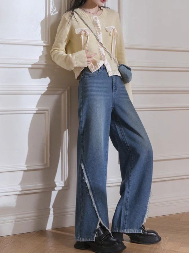 Deconstructed Denim Wide-Leg Jeans