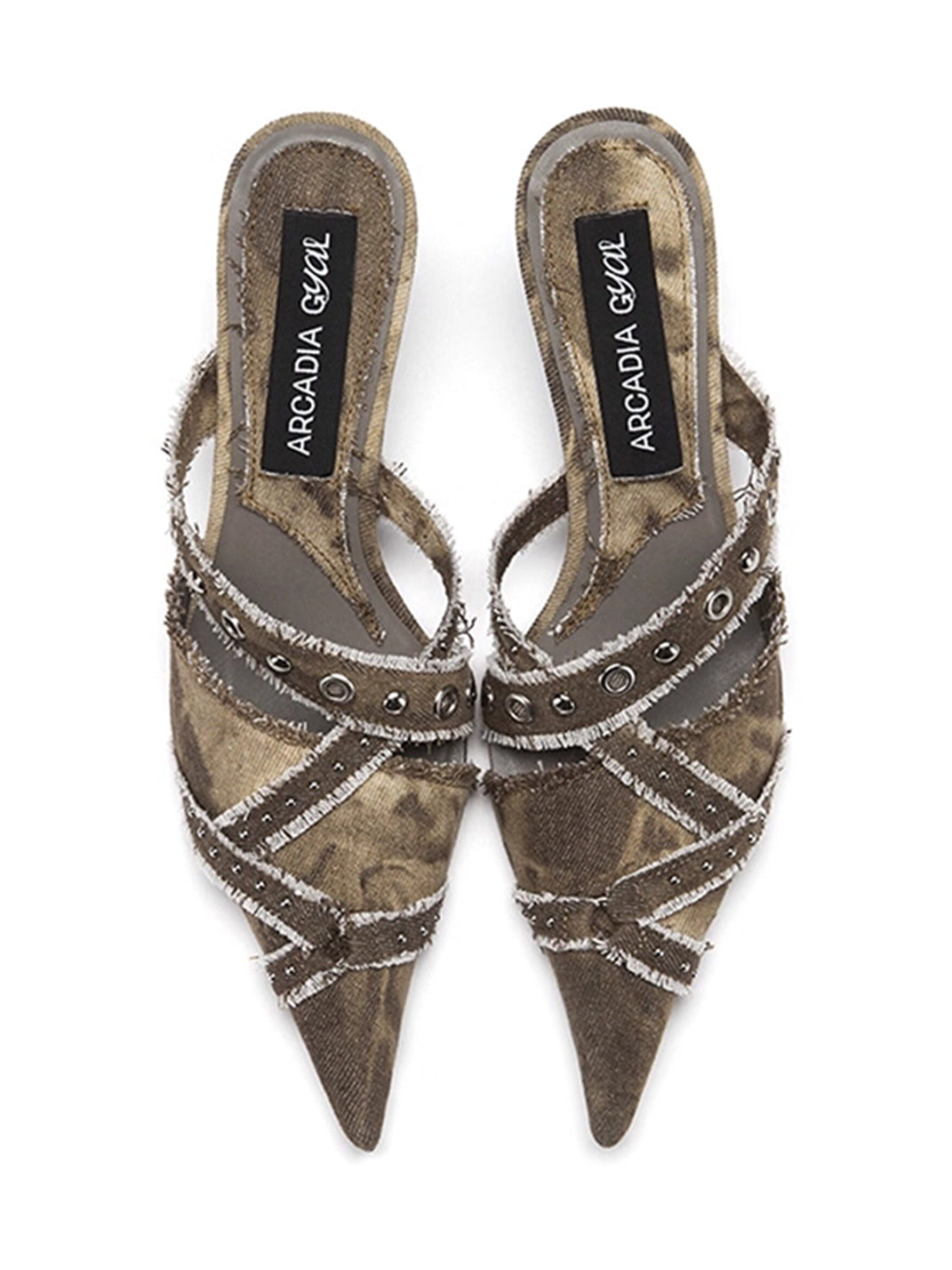 Coffee Crystal-Stud Pointed Mule Heels - View 10