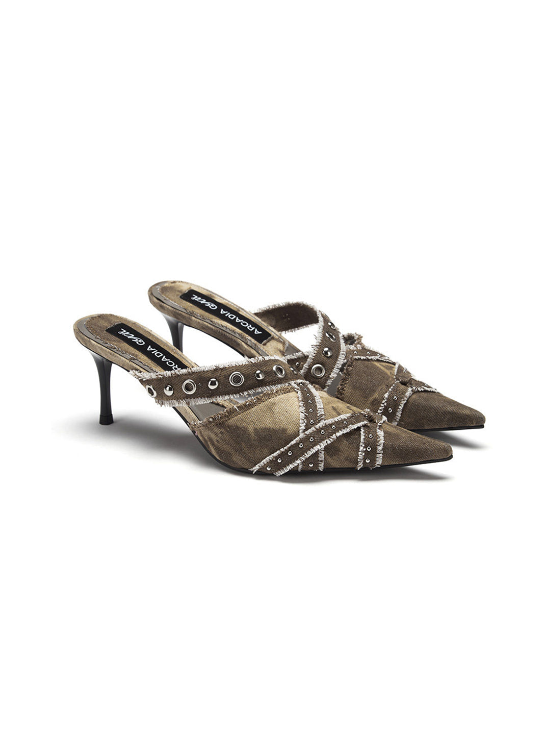 Coffee Crystal-Stud Pointed Mule Heels - View 11