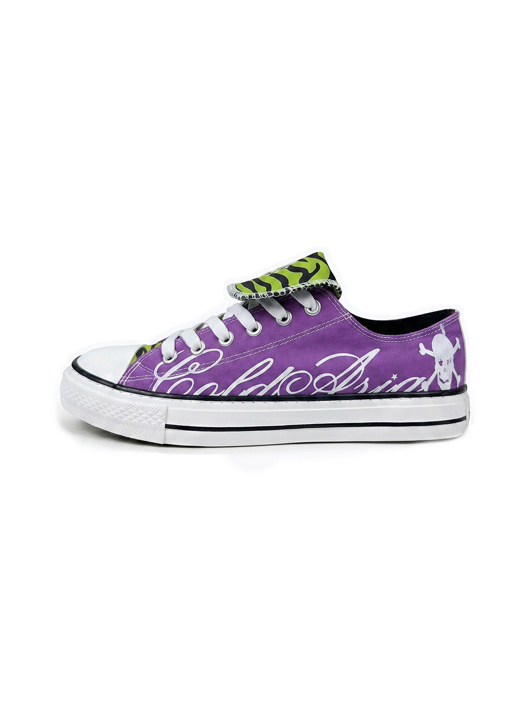 Zebra-Tongue Skull-Print Canvas Sneakers