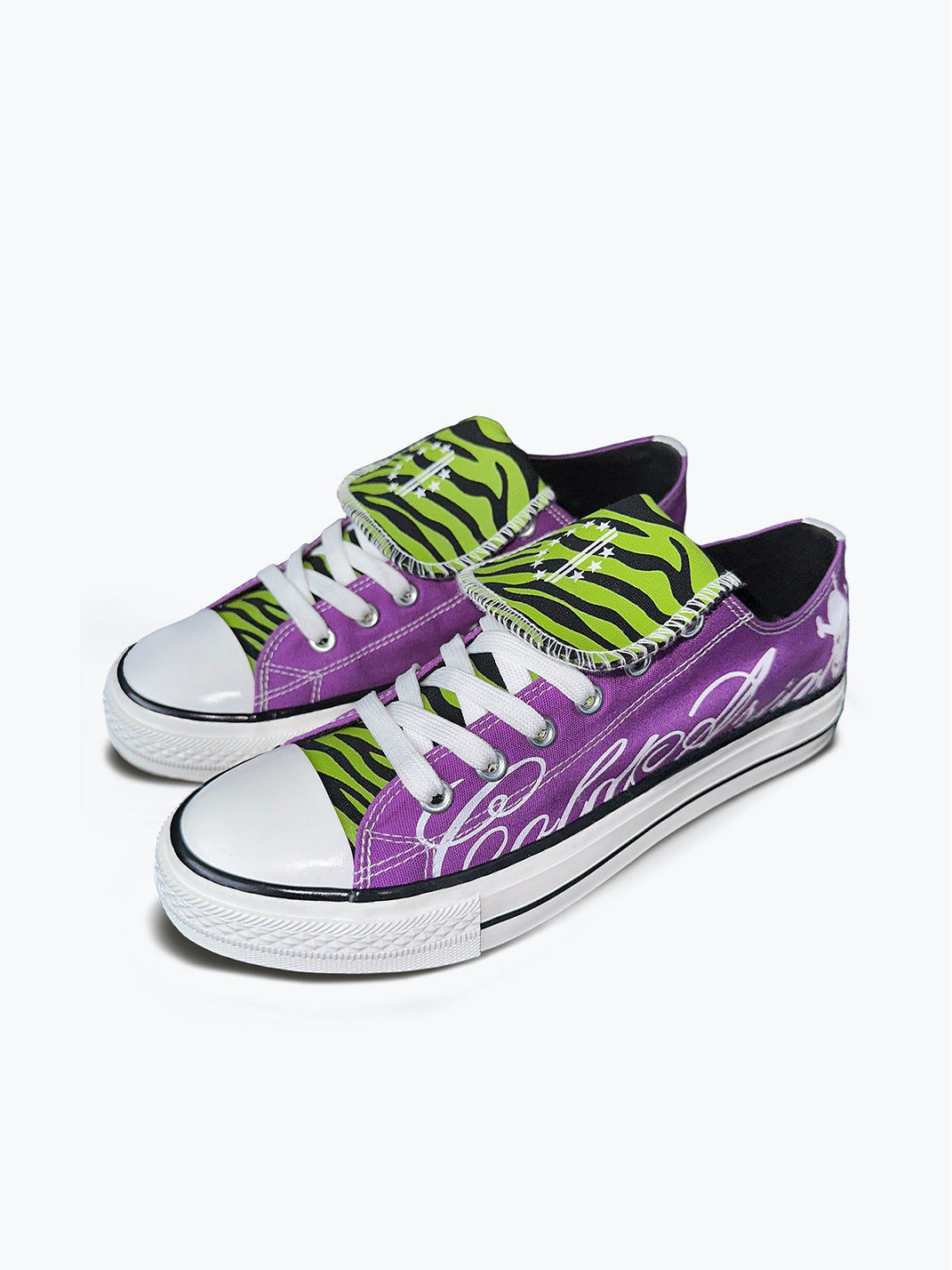 Zebra-Tongue Skull-Print Canvas Sneakers - View 4
