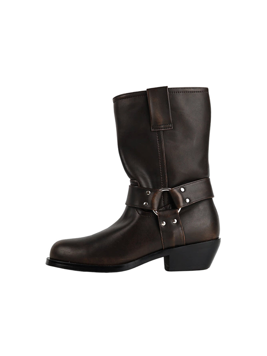Brown Buckled Western Ankle Boots