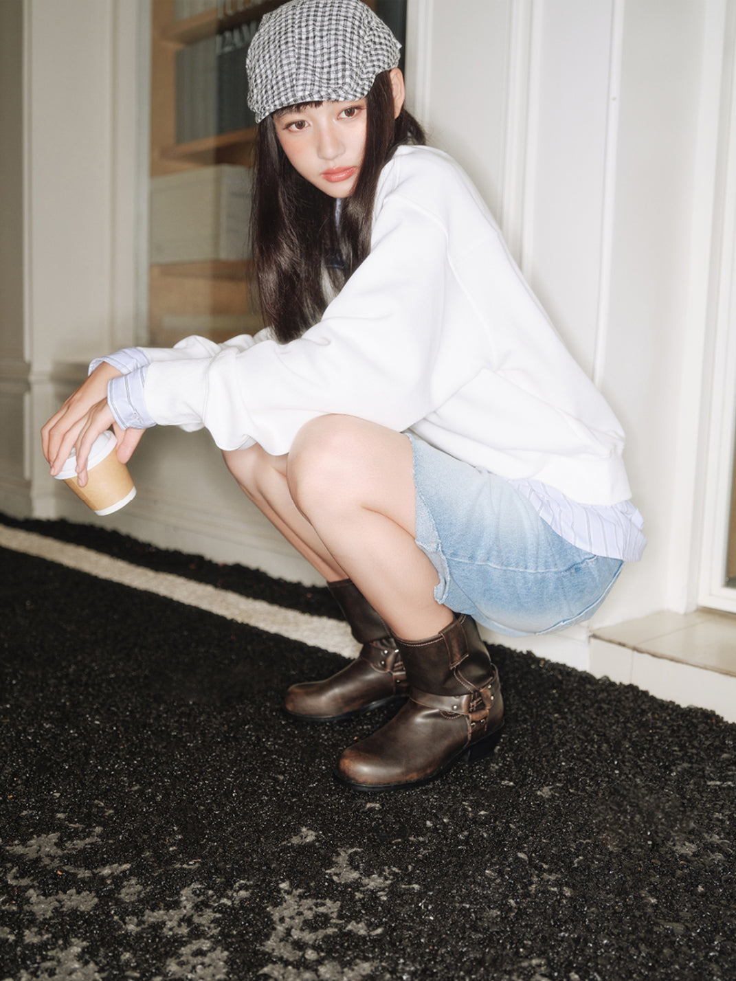 Brown Buckled Western Ankle Boots - View 2