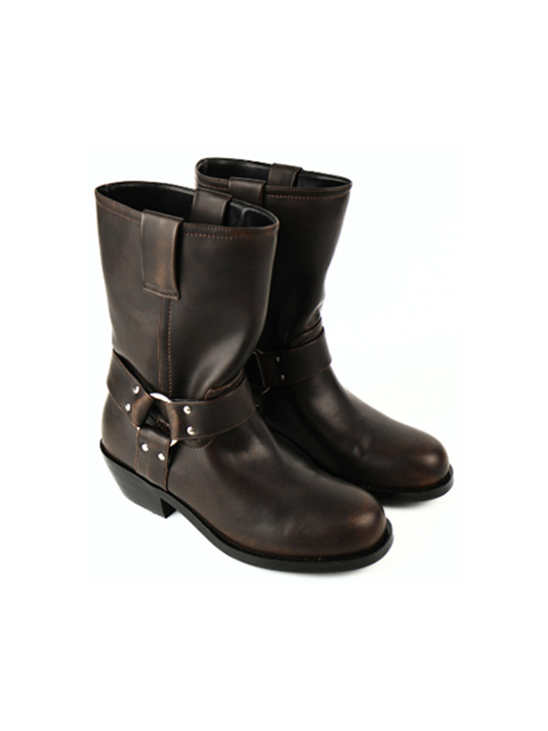 Brown Buckled Western Ankle Boots - View 10
