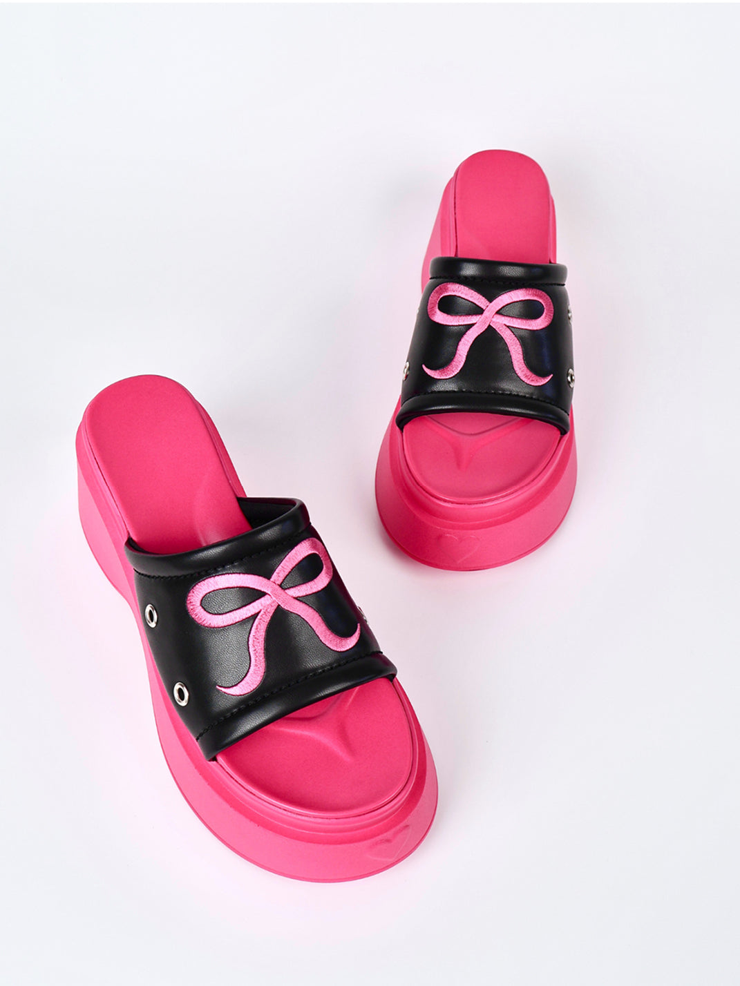 Hot-Pink Bow-Detail Platform Slides - View 7