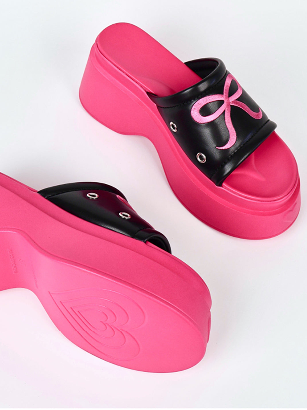 Hot-Pink Bow-Detail Platform Slides - View 9