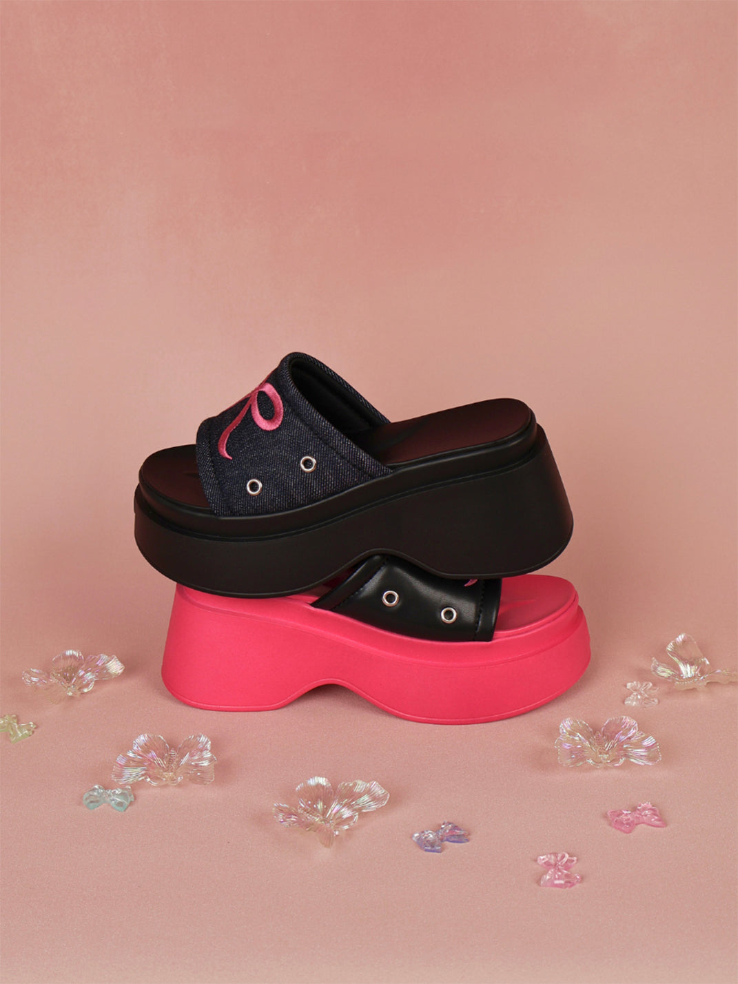 Hot-Pink Bow-Detail Platform Slides - View 16
